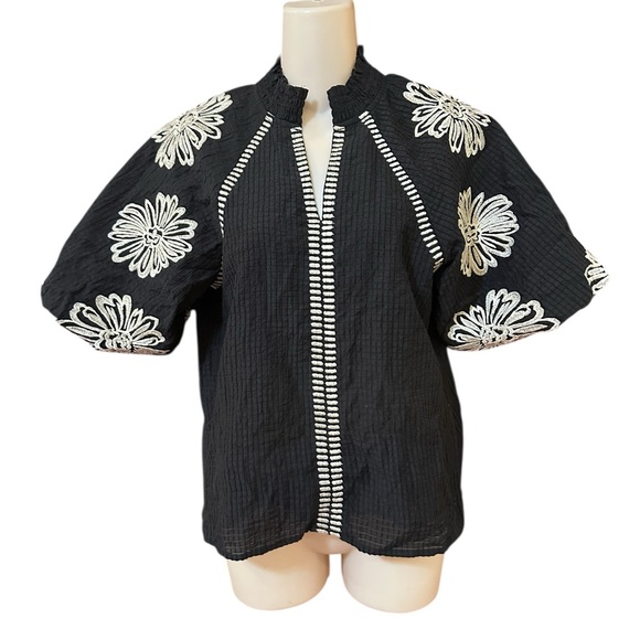 THML: Be The Light Black Embroidered Blouse XS - Picture 2 of 14
